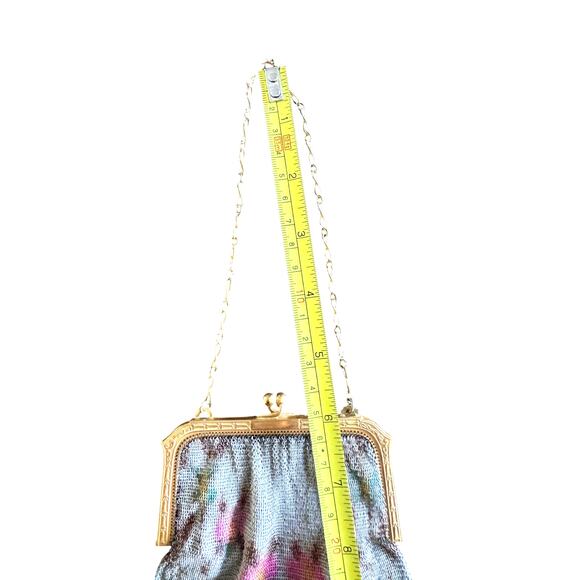 Whiting Davis Antique Mesh Purse White Flower Print 1920s Vintage Bag - Picture 8 of 10